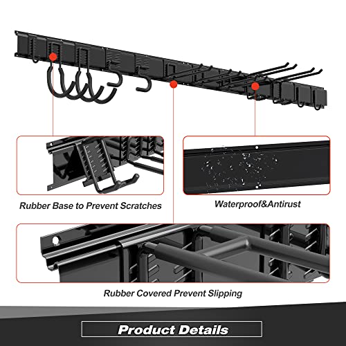 68-Inch Garage Tool Storage Rack with 12 Double Hooks & 4 Rails - Heavy Duty Wall Organizer