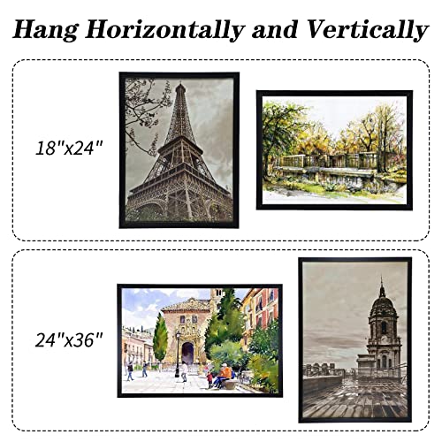 Black 24x36 Inch Poster Frame Pack of 3 - Wood & Plexiglass Wall Mount
