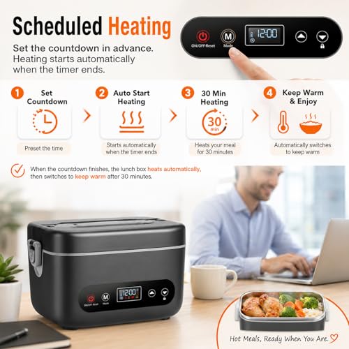 Dark Gray 1.2L Self-Heating Lunch Box for Adults - Cordless Food Warmer