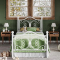 White Twin Metal Platform Bed Frame with Butterfly Pattern Design - Allewie