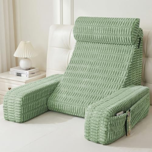 Reading Pillow for Bed Sitting with Large Pockets - Sage Green, Large