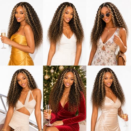 Human Hair Highlight Kinky Curly Bundles - Brazilian P1B/27 Ombre Blonde, 20-24 Inch Variation #P1B/27-J-20-22-24