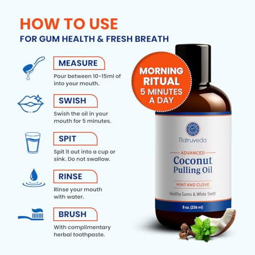 Coconut Oil Pulling Mouthwash 3 Pack - 24 Fl Oz Cocomint Flavor, Organic Ayurvedic Oral Rinse