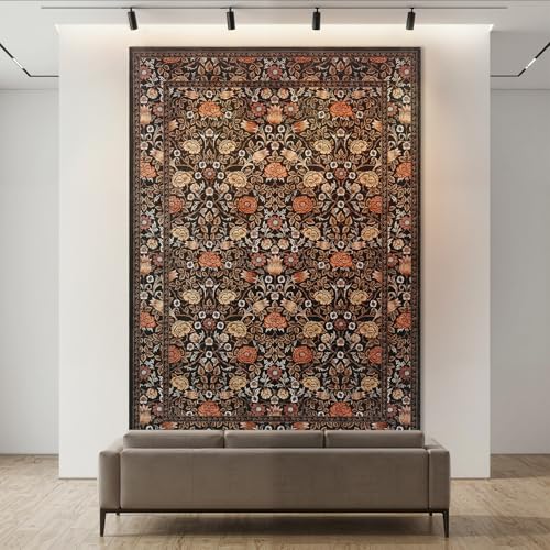 GarveeHome Dark Brown Floral Area Rug 8x10 for Living Room & Bedroom - Non-Slip, Machine Washable