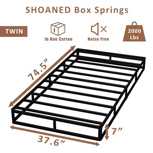 Twin Box Spring Bed Foundation - Heavy Duty Metal Frame, No Noise, 7 Inch Low Profile Support