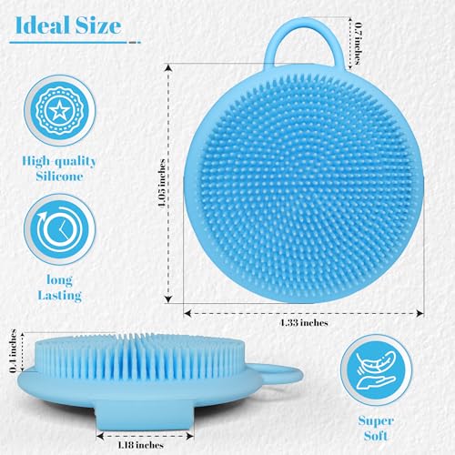 Blue Silicone Body Scrubber with Handle - Exfoliating Shower Brush & Bath Sponge