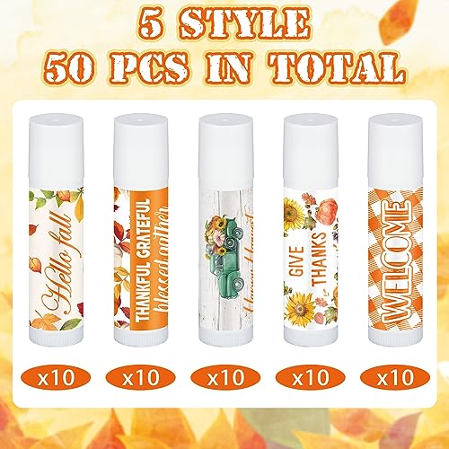 50 Pcs Thanksgiving Christmas Party Gifts Bulk Thanksgiving Lip Balms Favors Holiday Basket Stuffers Christmas Stocking Stuffers Small Thank You Gifts for Women Men (Honey Flavor)