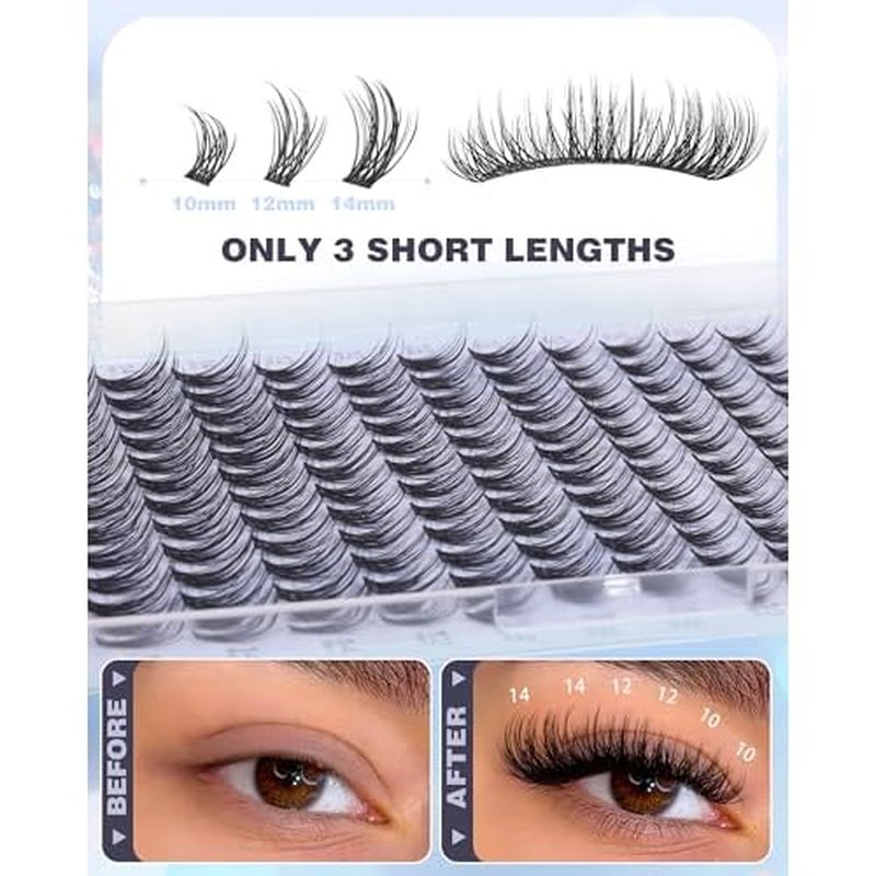 Geeneiya Natural Lash Clusters Kit Short Eyelash Clusters Kit 10-12-14MM Wispy Cluster Lashes C Curl Cluster Eyelash Extensions Clean Girl Makeup Lash Extension Kit with Waterproof Lash Bond and Seal