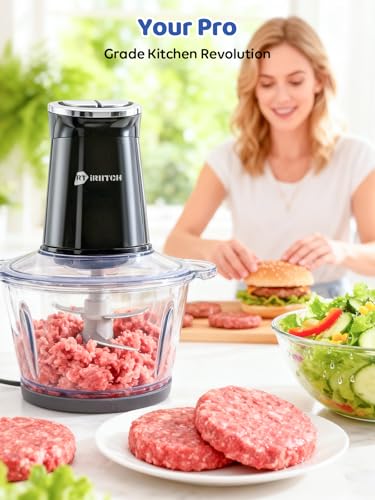 Food Processor with LED Timer 800W Electric Chopper Dual Bowl System