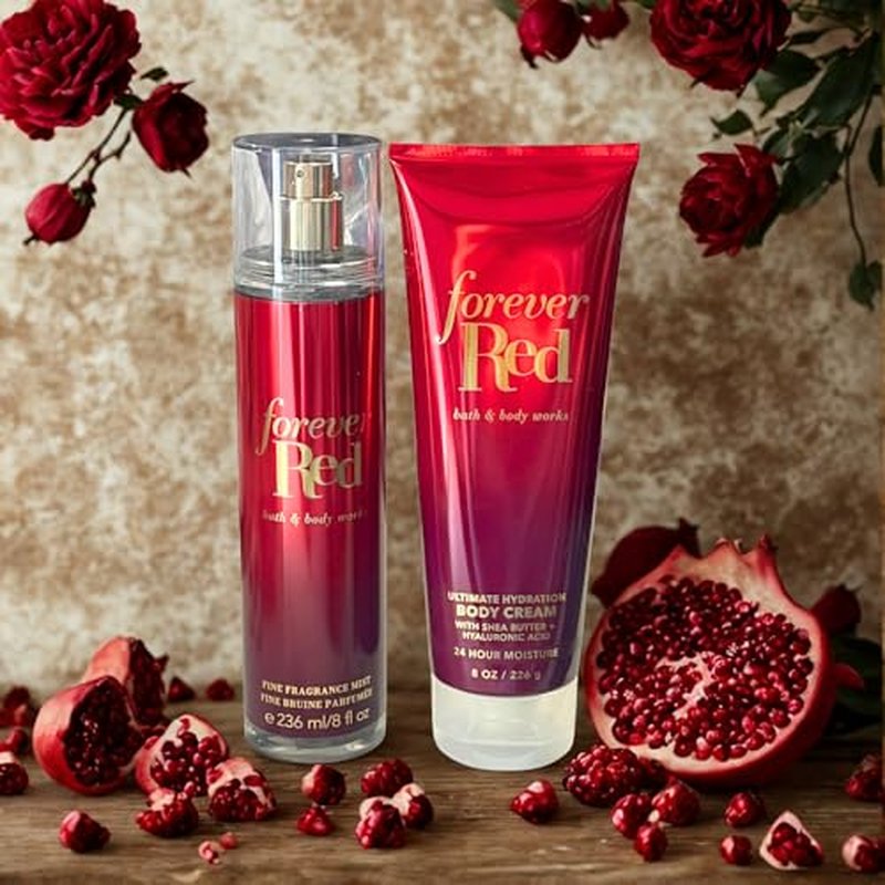 Bath & Body Works FOREVER RED Fine Fragrance Mist & Ultimate Hydration Body Cream 2pc Gift Set with a Red Bow for Holidays ? Full Size