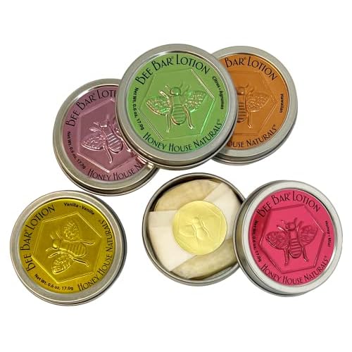 Honey House Naturals Bee Bar Gift Set ? Small Bee Bar .6 ounces ? All-Natural Ultra Moisturizing Lotion Bar Infused with Essential Oils and Butters ? 5 Piece Set
