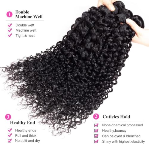 Brazilian Water Wave Human Hair Bundles - 10 12 14 Inch, 3 Pack, Natural Black
