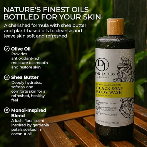 African Black Liquid Soap with Monoi Scent - All-In-One Body Wash, Shampoo & Shaving Soap | 16oz Pack of 2