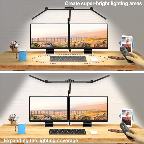 Dark Black Micomlan Clamp Desk Lamp with Remote, 24W Auto Dimming Architect LED Light for Home Office