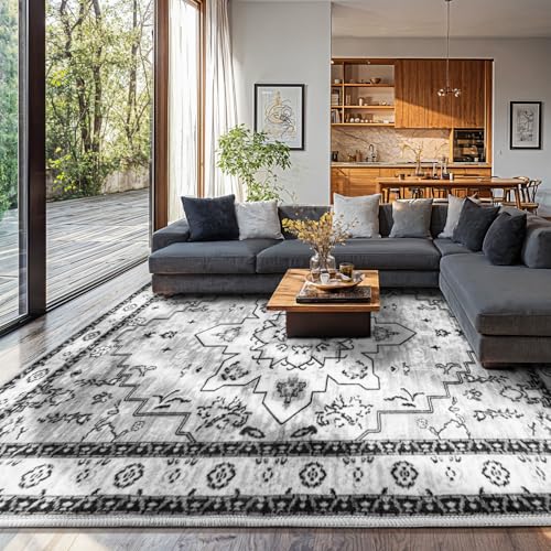 LBRO2M Gray 9x12 Machine Washable Pet-Friendly Area Rug - Low Pile, Non Slip
