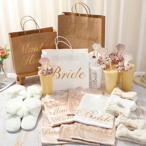 Bridesmaid Robe Set 56/42 Pcs Satin Sleepwear for Brides & Bridesmaids White Champagne