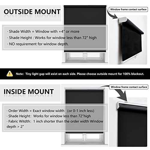 Blackout Cordless Roller Shade for Indoor Windows - 59W x 72H - Black