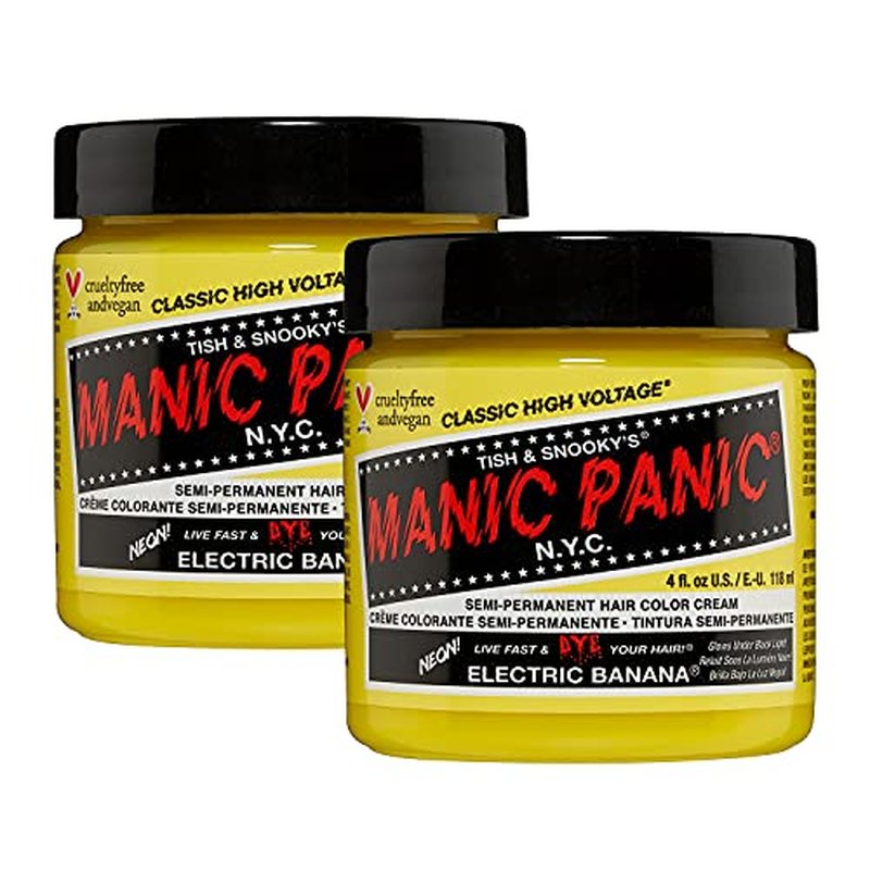 MANIC PANIC Classic Electric Banana Semi Permanent Hair Color - Bright Neon Yellow Hair Dye for Women & Men That Lasts 4-6 Weeks - Vegan, Ammonia & Cruelty-Free - Create & Mix Custom Shades (4oz/2pk)