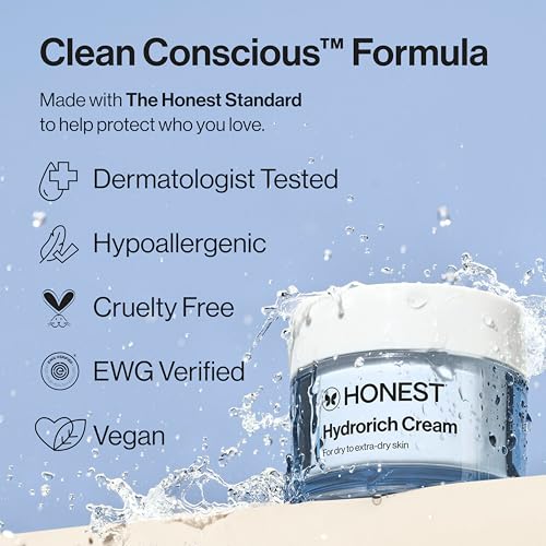 Honest Beauty Hydrorich Cream 1.7 Fl Oz - Hypoallergenic, Vegan, Dermatologist Tested, Up to 48H Hydration