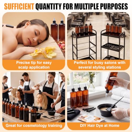 17 oz Amber Hair Oil Squeeze Bottles Pack of 12 with Funnels - Hair Care Applicators