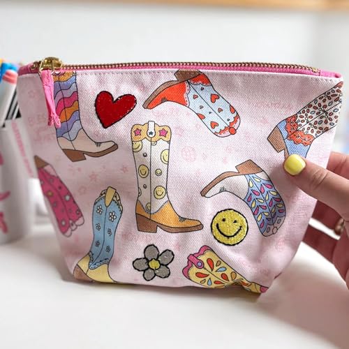Western Cowgirl Boots Canvas Makeup & Travel Pouch for Organization