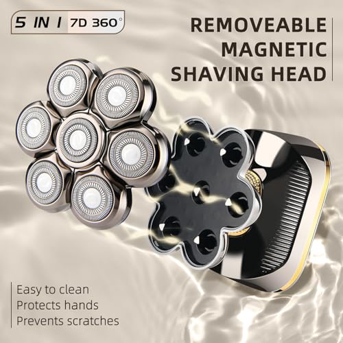 Electric Head Shavers for Bald Men, Upgraded 7D Electric Razor for Men - IPX 6 Wet Dry Head Shaver with Nose & Ear Trimmer, LED Display, Anti-Pinch Technology