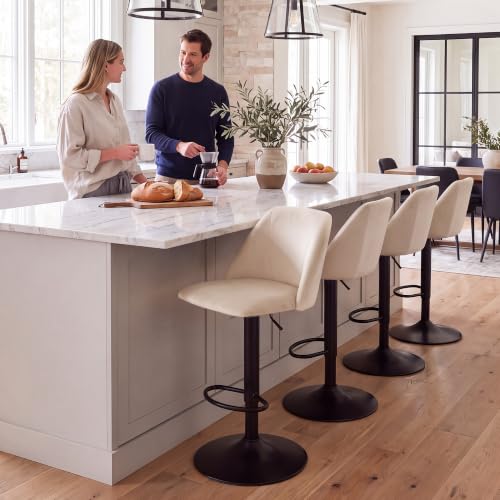 COLAMY Beige Adjustable Upholstered Counter Height Bar Stools Set of 2