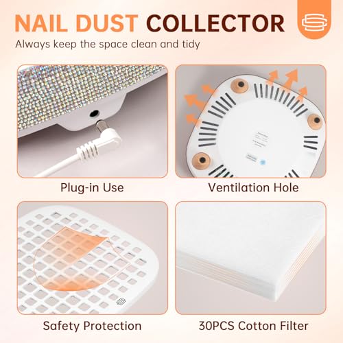 Nail Dust Collector, Powerful 4000RPM Vacuum Fan Vent Dust Collector Extractor Dust Suction Machine for Acrylic Nails Polishing, Nail Salon& Home