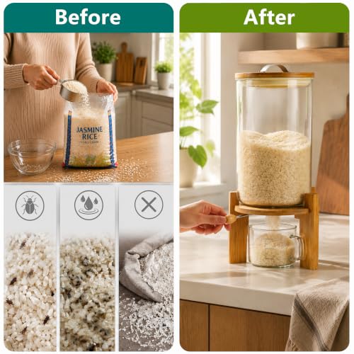 8L Glass Rice Dispenser with Airtight Lid & Measuring Cup - Durable Kitchen Storage
