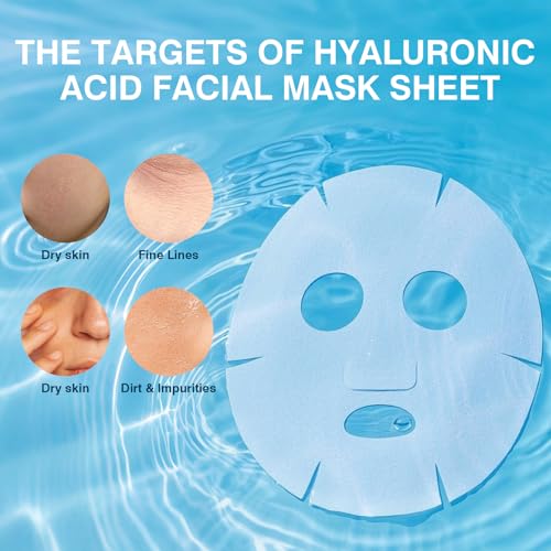 IREV Hyaluronic Acid Face Mask, Face Masks Skincare, Hydrating Mask For Face,Deep Moisturizing Face Sheet Mask, Facial Mask For All Skintypes, After Sun Face Mask, Hydrating Face Masks, Pack Of 10