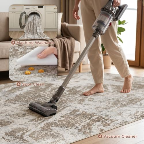 8x10 Brown Abstract Washable Area Rug Non-Slip Indoor Carpet - Modern Home Decor