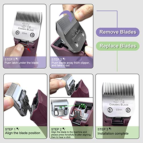 Detachable Ceramic Blade Set for Clipper - 1-1/2, 2, 3-1/2 Sizes - Compatible with Andis & Oster Classic 76 - 3 Pack