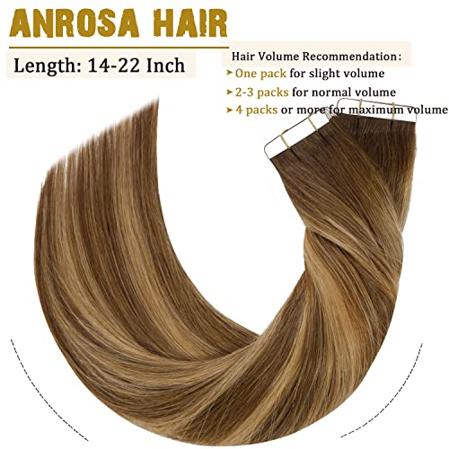 Remy Hair Tape-In Extensions 14 Inch Balayage Blonde - Chocolate Brown to Caramel Blonde with Brown Roots