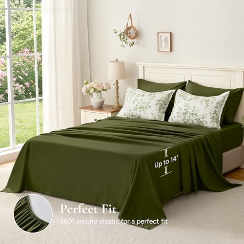 Floral Queen Comforter Set 7 Pieces Green Rose Bedding - Soft & Durable