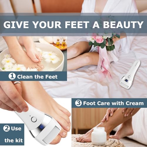 Fooseey Electric Foot Callus Remover - Rechargeable Waterproof Pedicure Tool with 3 Heads & Adjustable Speeds