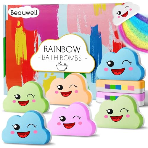 Kids Rainbow Bath Bombs Set - Handmade 8 Pcs with Blueberry, Passion Fruit, Peach, Pineapple Variants