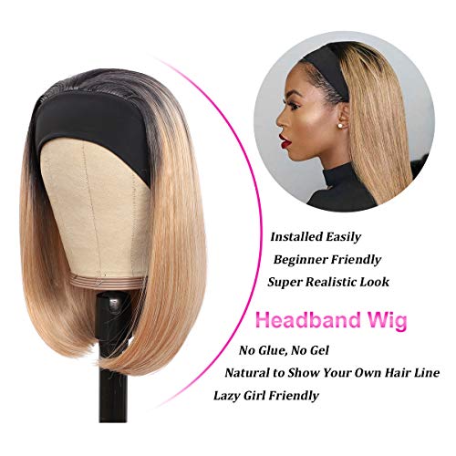 12 Inch Short Bob Headband Wig for Women - Synthetic Glueless Heat-Resistant Hairpiece T1B/627