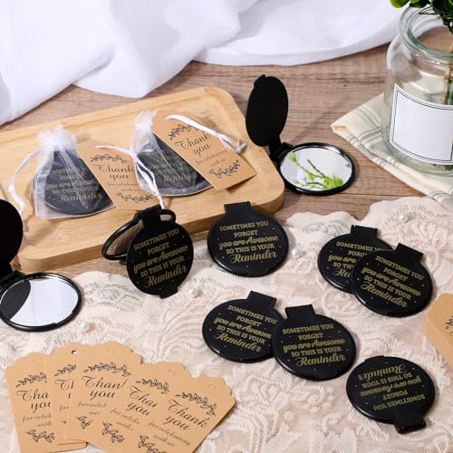 Geetery Black Compact Mirror Set for Women - 50 Pcs Gift Bulk with Organza Bags & Thank You Cards