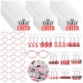 91 Pcs Gifts for Cheerleader Cheer Gifts Bulk Cheer Makeup Bag & Keychain & Bracelet & Waterproof Stickers for Women Girls Teammates Gift Team(Red)