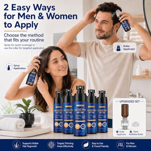 Minoxidil Hair Growth Spray with Roller Applicator 3.38 Fl Oz Pack of 5 – Hair & Beard Regrowth Treatment