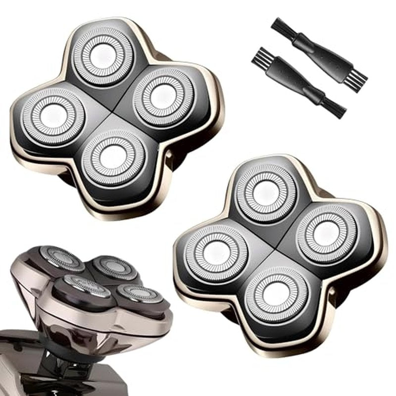 2Pack PRO 4 Head Replacement Blade Compatible with Pitbull Shaver Replacement Blade,Rotary 4 Blades Compatible with Skull Pitbull Gold/Silver/Platinum PRO,Blades Fit for Butterfly Kiss Head Shavers.