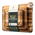 Teak Wood Cutting Boards Set - Multi-Size 3 Pack with Non-Slip Base