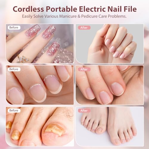 Electric Nail Drill Kit Cordless Professional Manicure Pedicure Nail File Buffer for Acrylic Nails Gel Polishing Removing Manicure Salon Home with Nail Drill Bits Sanding Bands