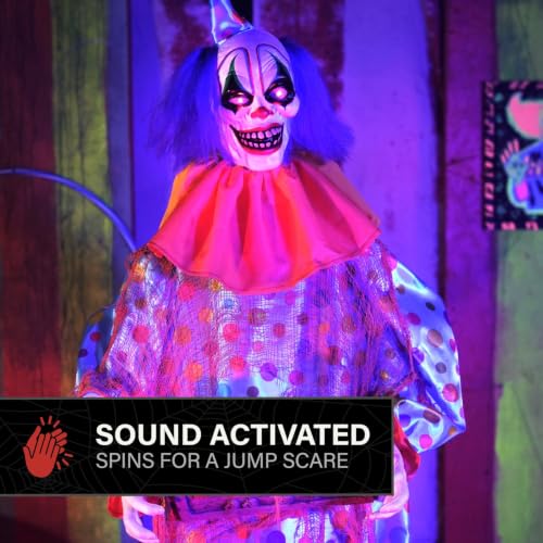 5.5-Ft. Jump Scared Clown Halloween Animatronic - 65 Inch Version