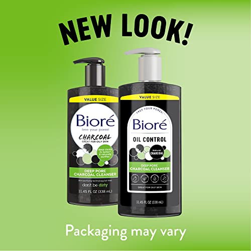 Biore Deep Pore Charcoal Face Wash, Daily Facial Cleanser for Dirt & Makeup Removal, for Oily Skin, 11.45 fl oz, Value Size (Pack of 2)