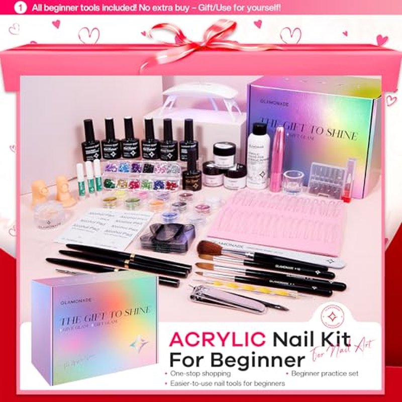 Acrylic Nail Kit for Beginners: Professional Nail Set with Drill Acrylic Powder Gel Polish Nail Stamp for Home Starter Practice & DIY Manicure