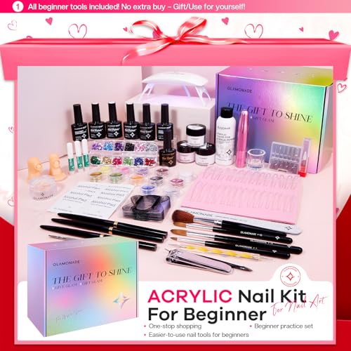 Acrylic Nail Kit for Beginners: Professional Nail Set with Drill Acrylic Powder Gel Polish Nail Stamp for Home Starter Practice & DIY Manicure