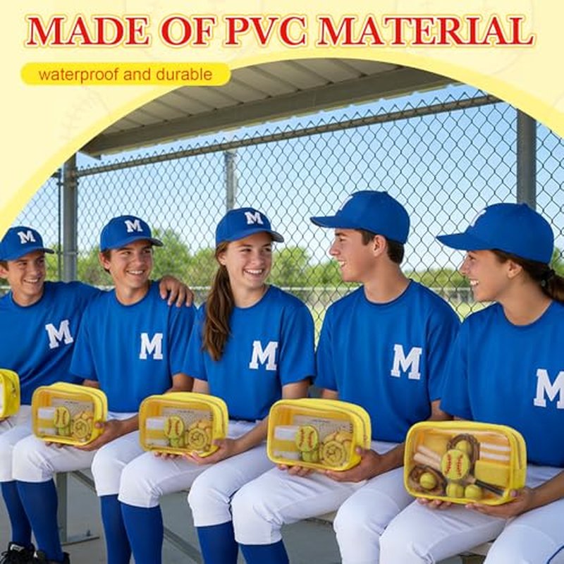 12 Pcs Softball Clear Makeup Bag with Zipper Bulk Softball Sport Goodie Clear PVC Pouch Organizer Waterproof Travel Case for Woman Team Gifts Birthday Party Decorations Supplies