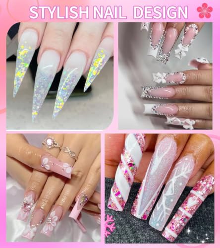 YEVYO 259pcs Acrylic Nail Kit with Drill & UV Light for Beginners - Glitter Powder, Tips & Tools