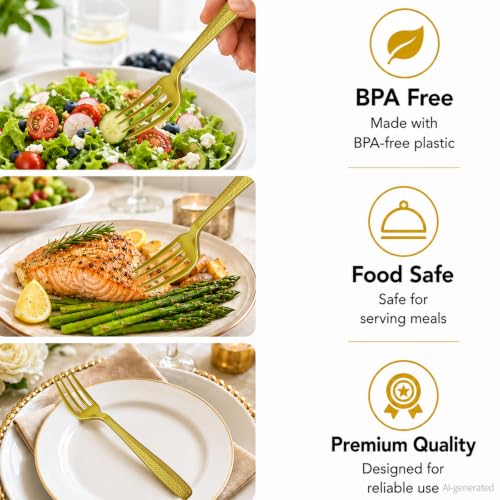 Heavy Duty Gold Plastic Forks 1200 Count - Disposable Flatware for Events